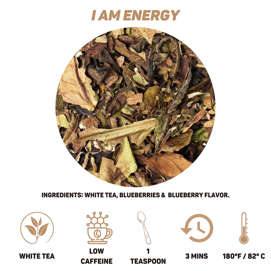 I am Energy: Refreshing White Tea Infused with Blueberries and Exquisite Blueberry Flavor - 7 oz Canister