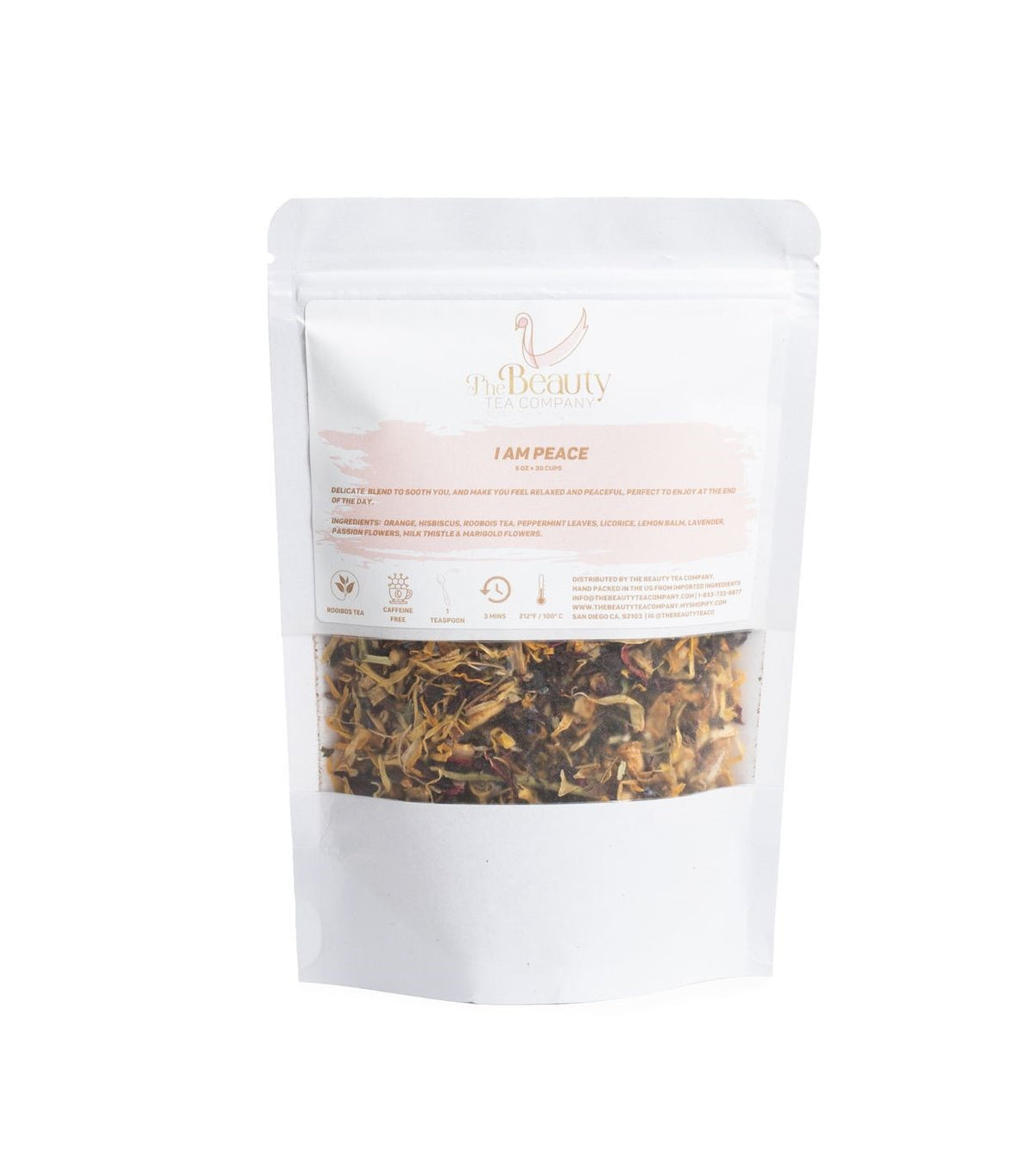 I am Peace: Soothing and Relaxing Herbal Tea Blend, will transport you into a serenity Paradise - 5 oz Pouch.