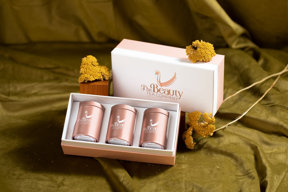 The Beauty Chai Box a curated selection of our most delightful blends: I am Joy, I am Bliss, and I am Merry.